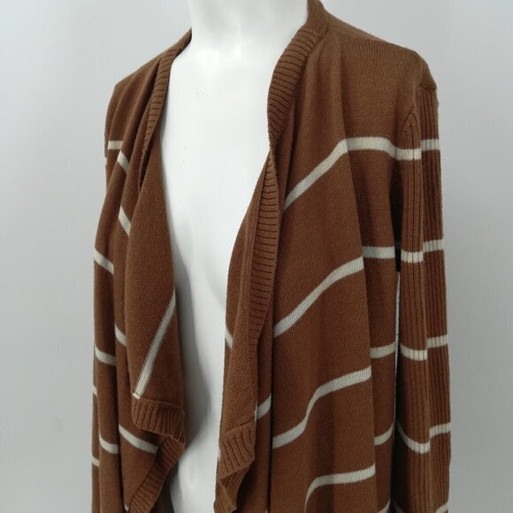 Mystree Brown Striped Waterfall Cardigan Sweater Size S Knit Wrap Open Front - Picture 7 of 12